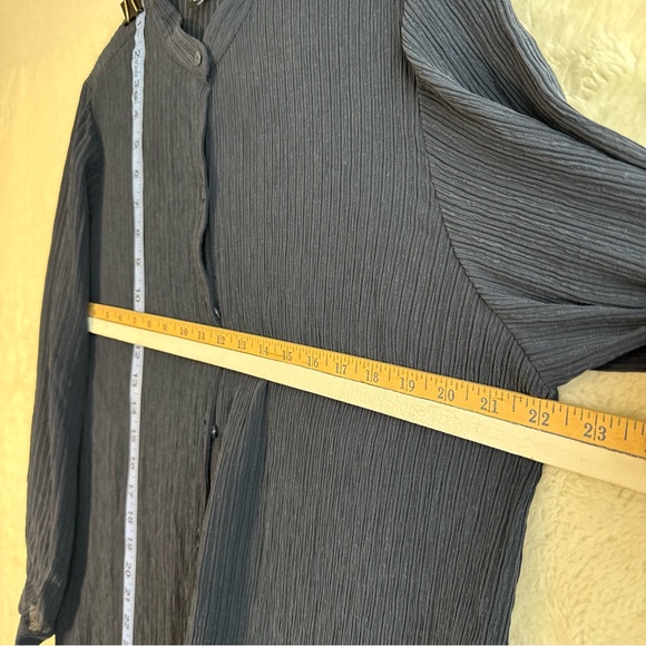 Eileen Fisher Accordion Silk Jacquard Mandarin Collar Long Shirt Medium Blue - Picture 10 of 10